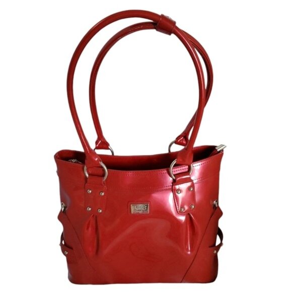 Beijo Head Over Heels Red Patent Leather Bag Tote Shoulder Handbag Purse Women's - Picture 2 of 16